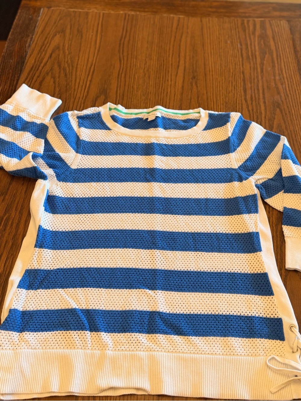 Nautica Blue and White Striped Knit Sweater Top